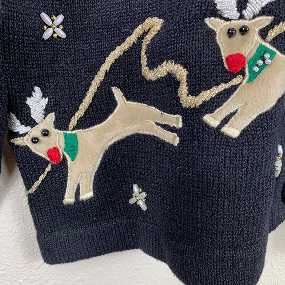 VTG Lemon Grass Ugly Christmas Sweater Reindeer Knit Cardigan M Cottaagecore - Picture 3 of 7